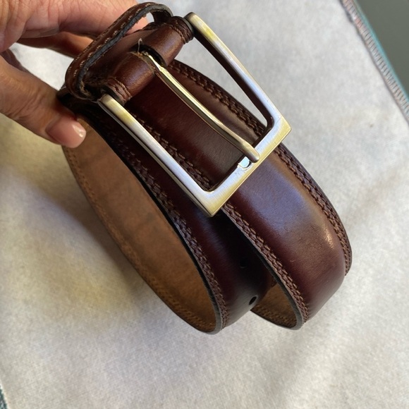 BROWN GENUINE LEATHER BELT CASUAL DRESS MEN'S ADJUSTABLE 39’ CLASSIC MINIMALIST - Picture 1 of 8